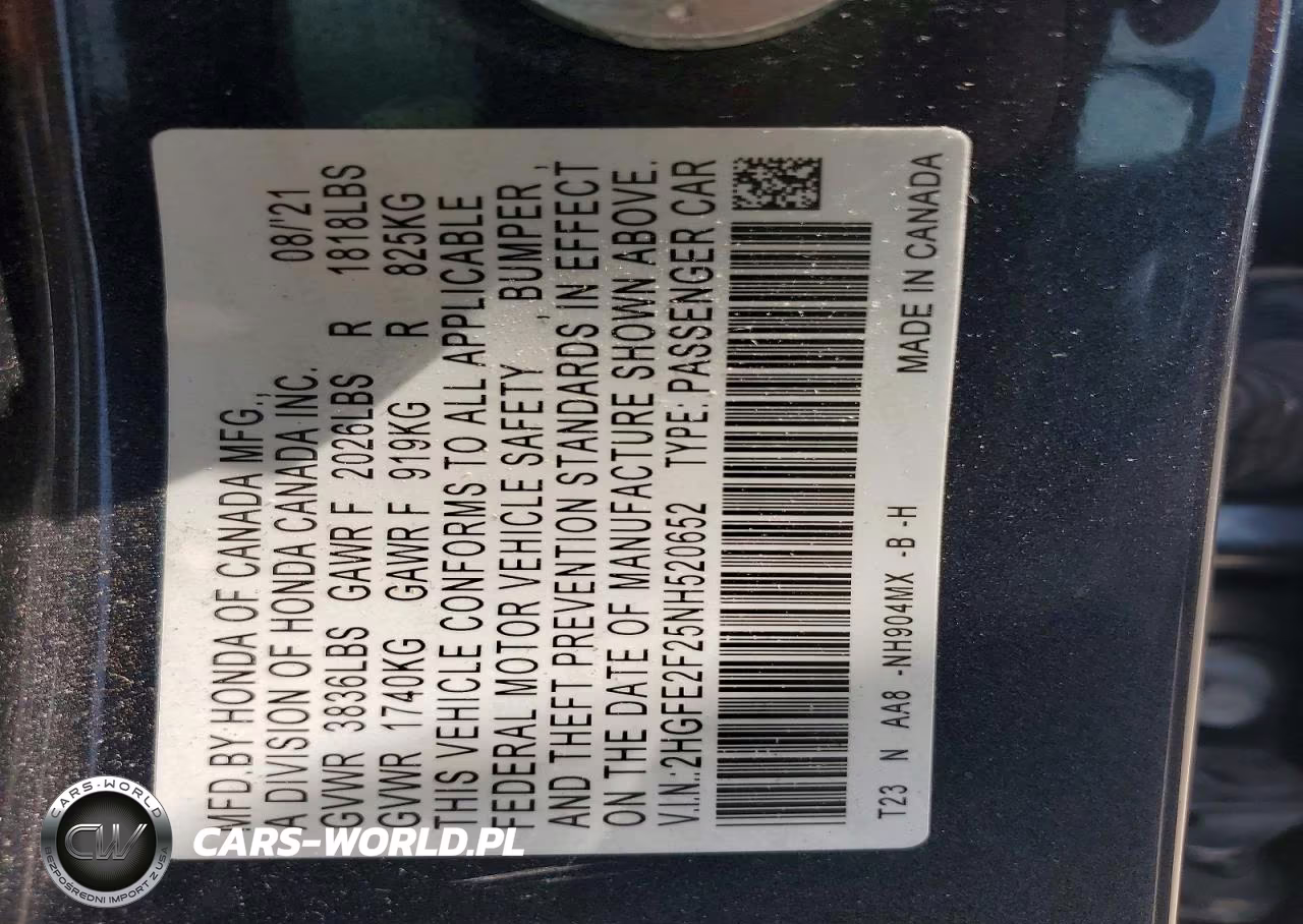 2022 Honda Civic Lx VIN:2HGFE2F25NH520652 - 12