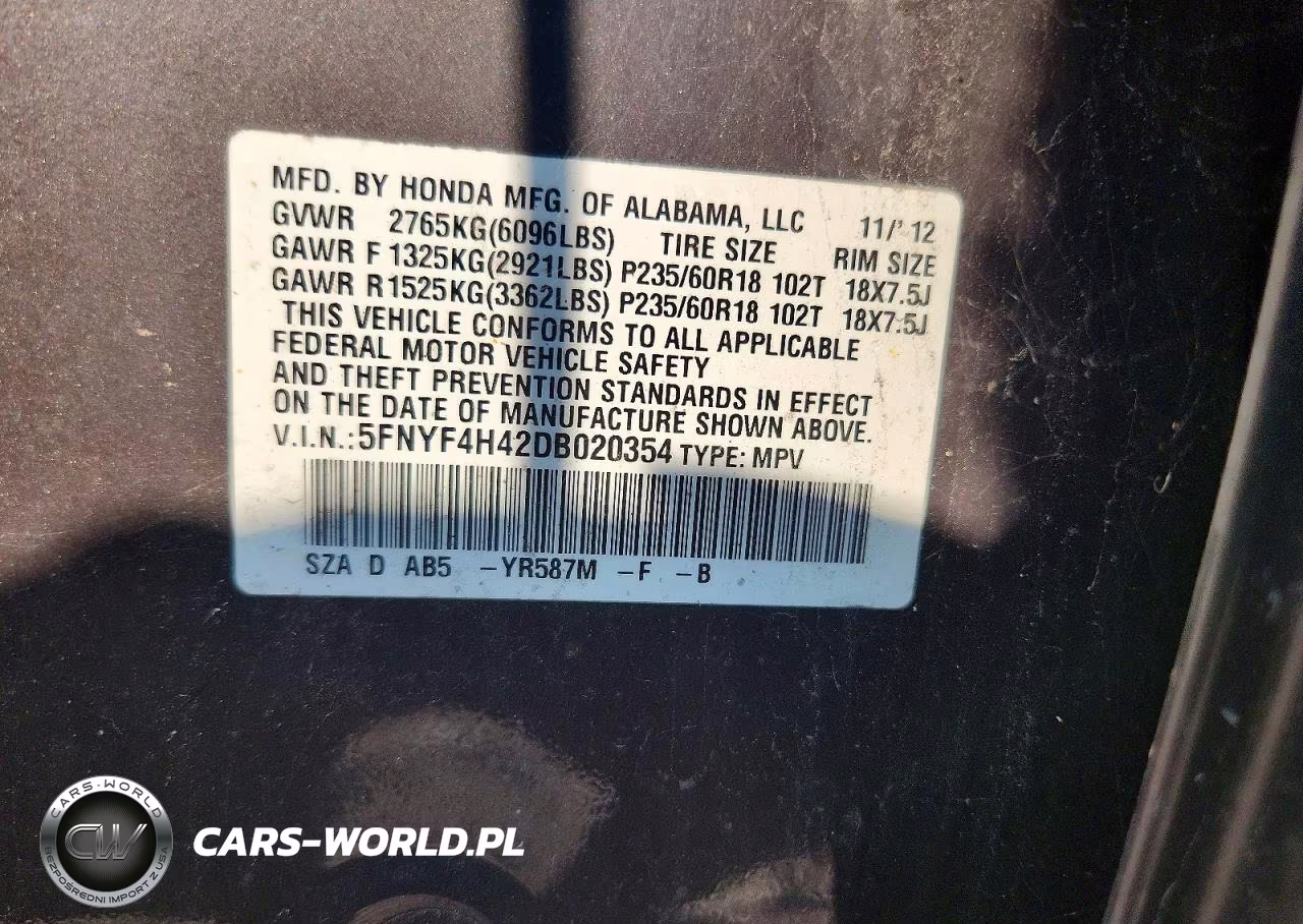 2013 Honda Pilot Ex VIN:5FNYF4H42DB020354 - 13