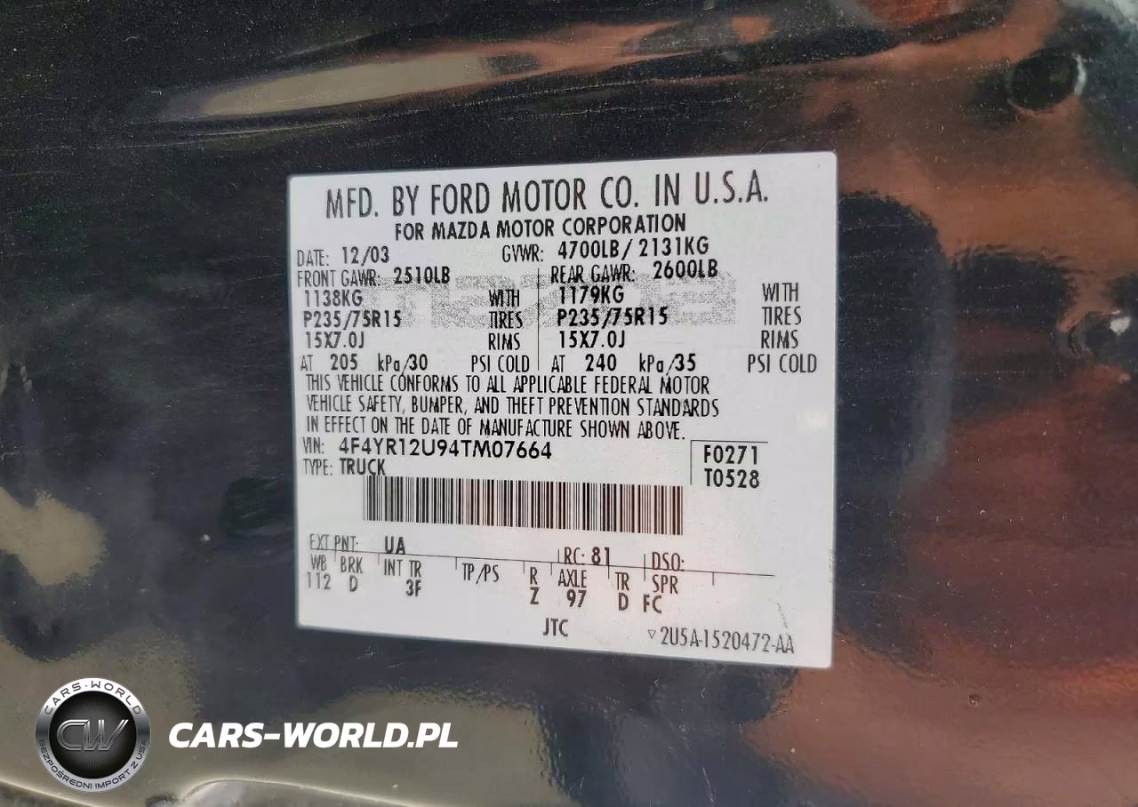 2004 Mazda B3000 VIN:4F4YR12U94TM07664 - 12