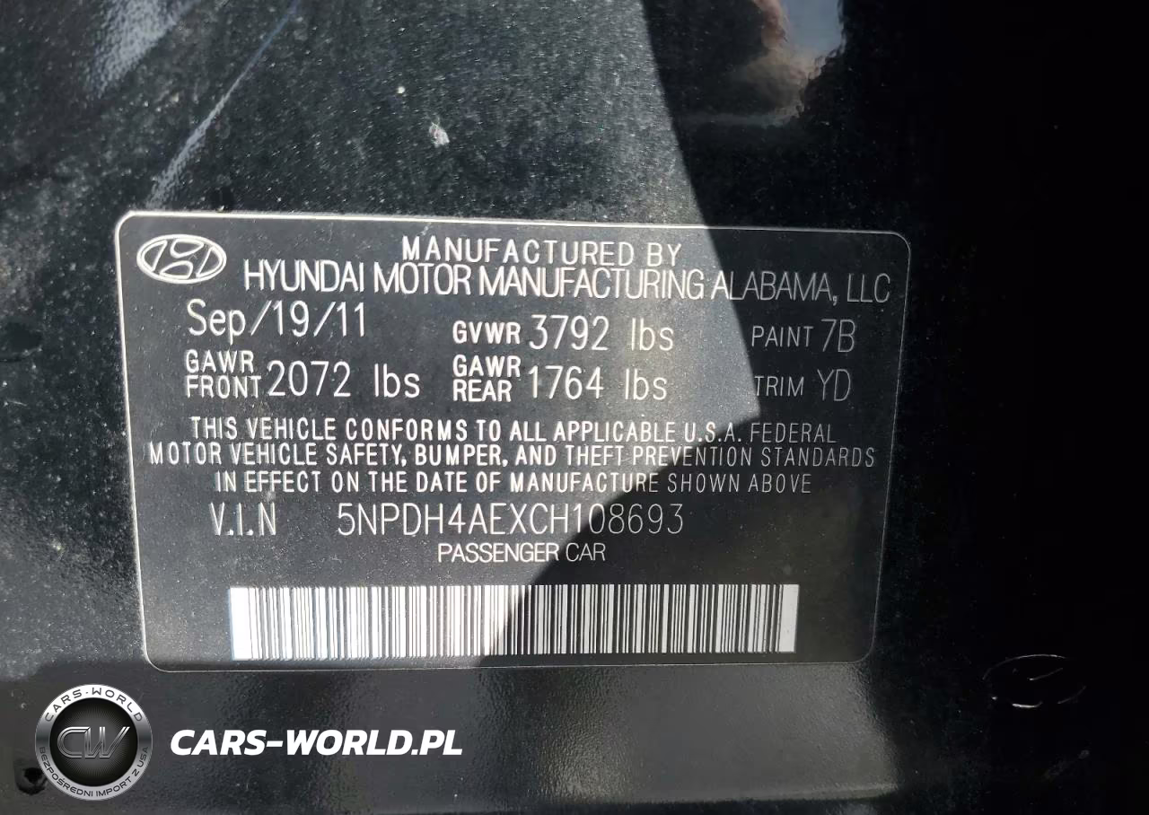 2012 Hyundai Elantra Gls VIN:5NPDH4AEXCH108693 - 13