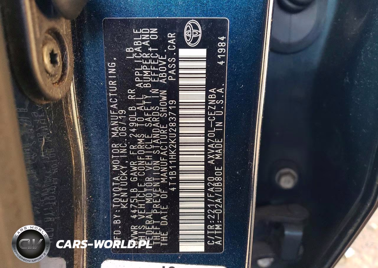 2019 Toyota Camry Le VIN:4T1B11HK2KU283719 - 12