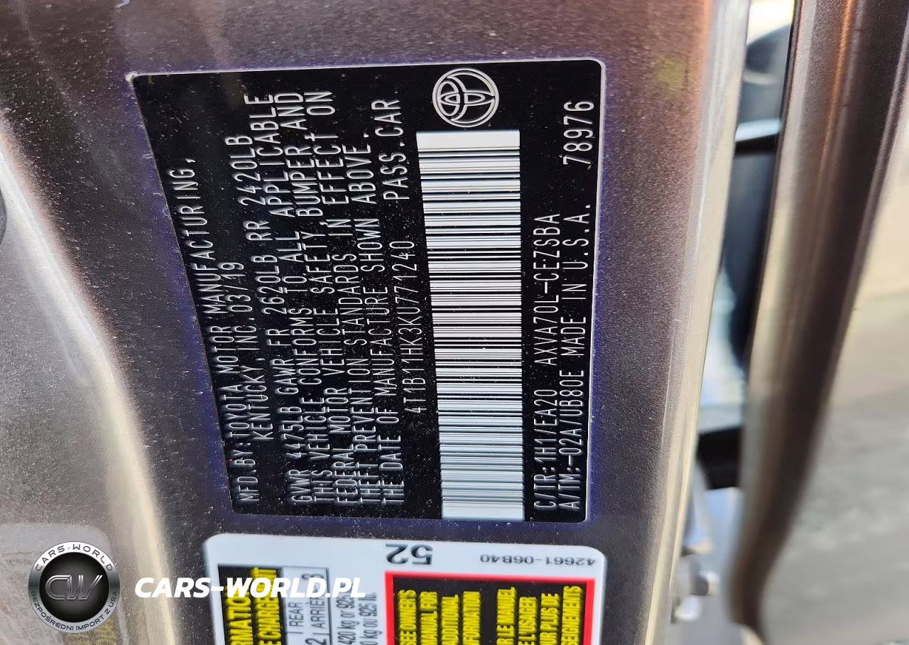 2019 Toyota Camry Se VIN:4T1B11HK3KU771240 - 12