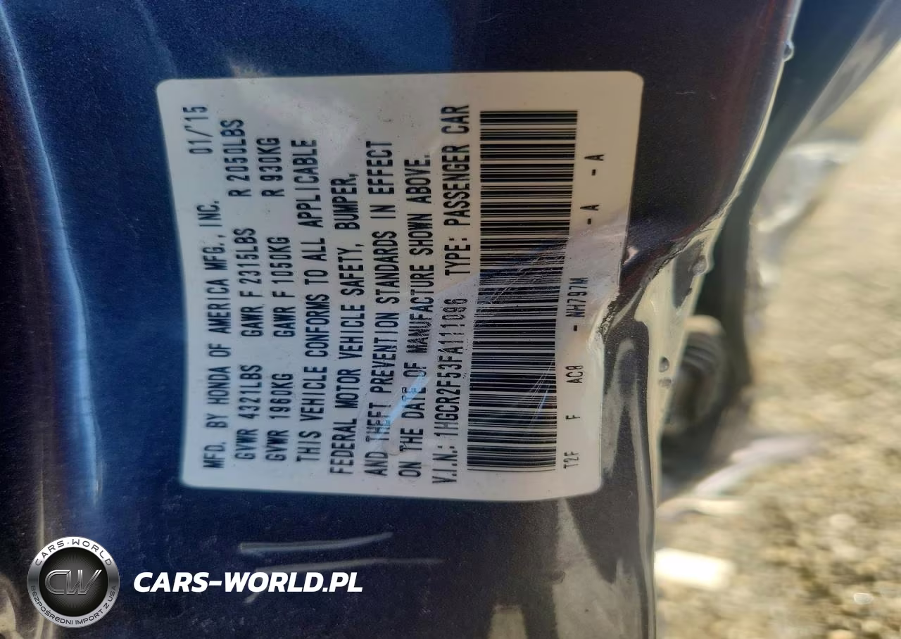2015 Honda Accord Sport VIN:1HGCR2F53FA111096 - 12