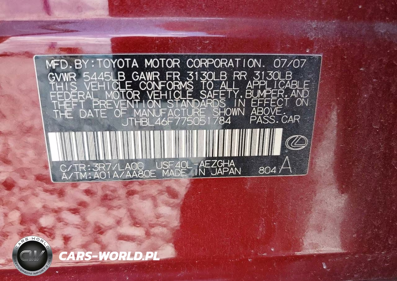 2007 Lexus Ls 460 VIN:JTHBL46F775051784 - 12