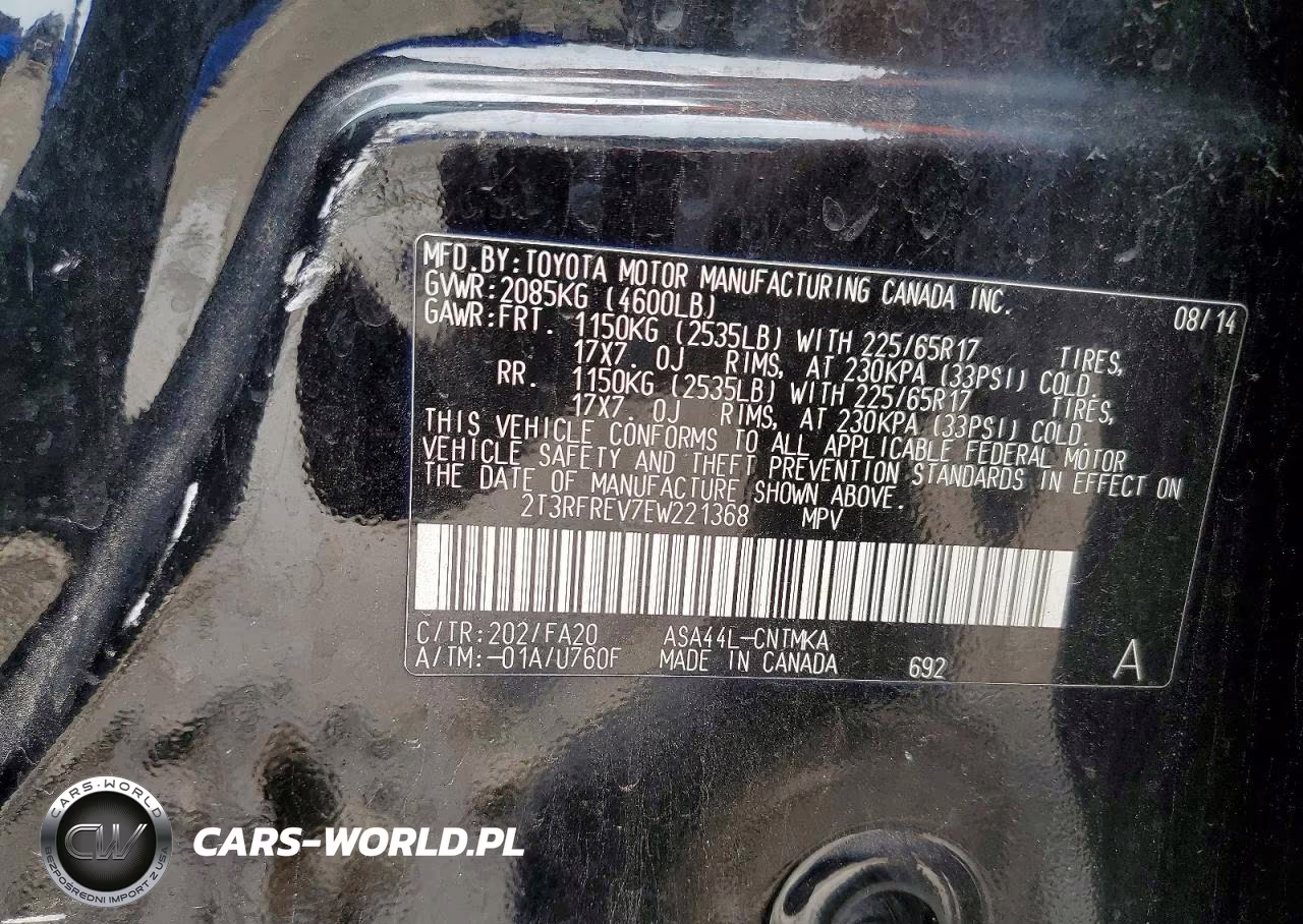 2014 Toyota Rav4 Xle VIN:2T3RFREV7EW221368 - 13
