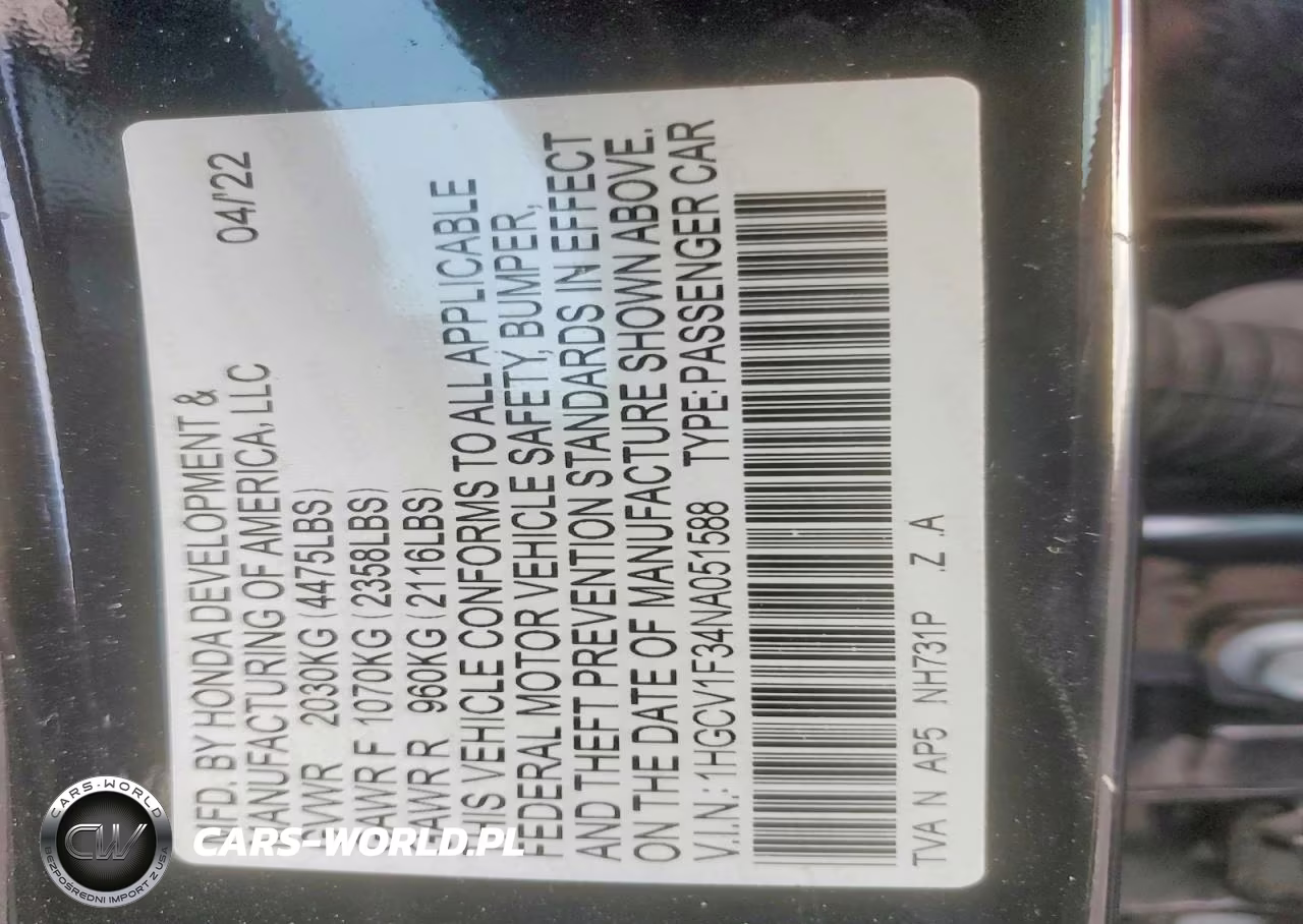 2022 Honda Accord Sport VIN:1HGCV1F34NA051588 - 12