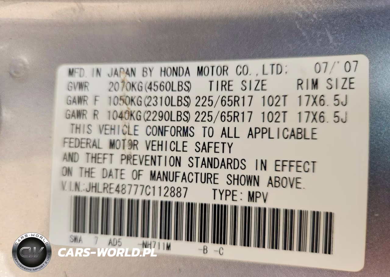 2007 Honda Cr-V Exl VIN:JHLRE48777C112887 - 12