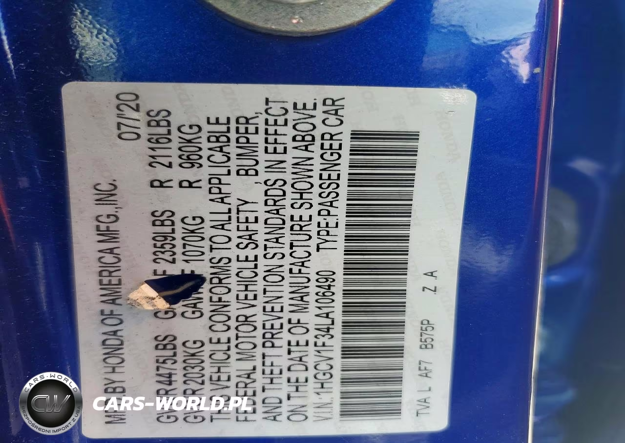 2020 HONDA ACCORD SPORT VIN:1HGCV1F34LA106490 - 12