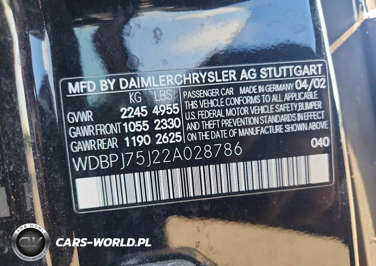 2002 Mercedes-Benz Cl 500 VIN:WDBPJ75J22A028786 - 12