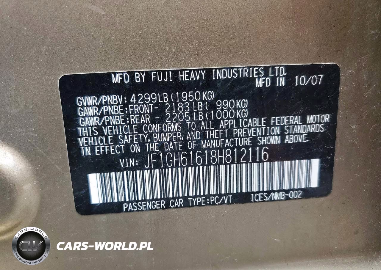 2008 Subaru Impreza 2.5I VIN:JF1GH61618H812116 - 12