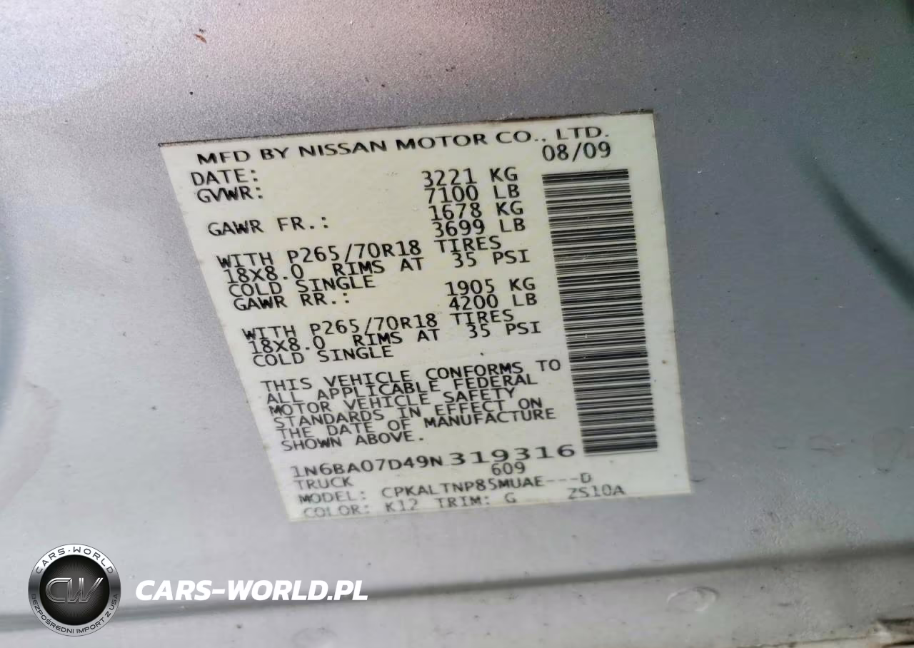 2009 Nissan Titan VIN:1N6BA07D49N319316 - 12