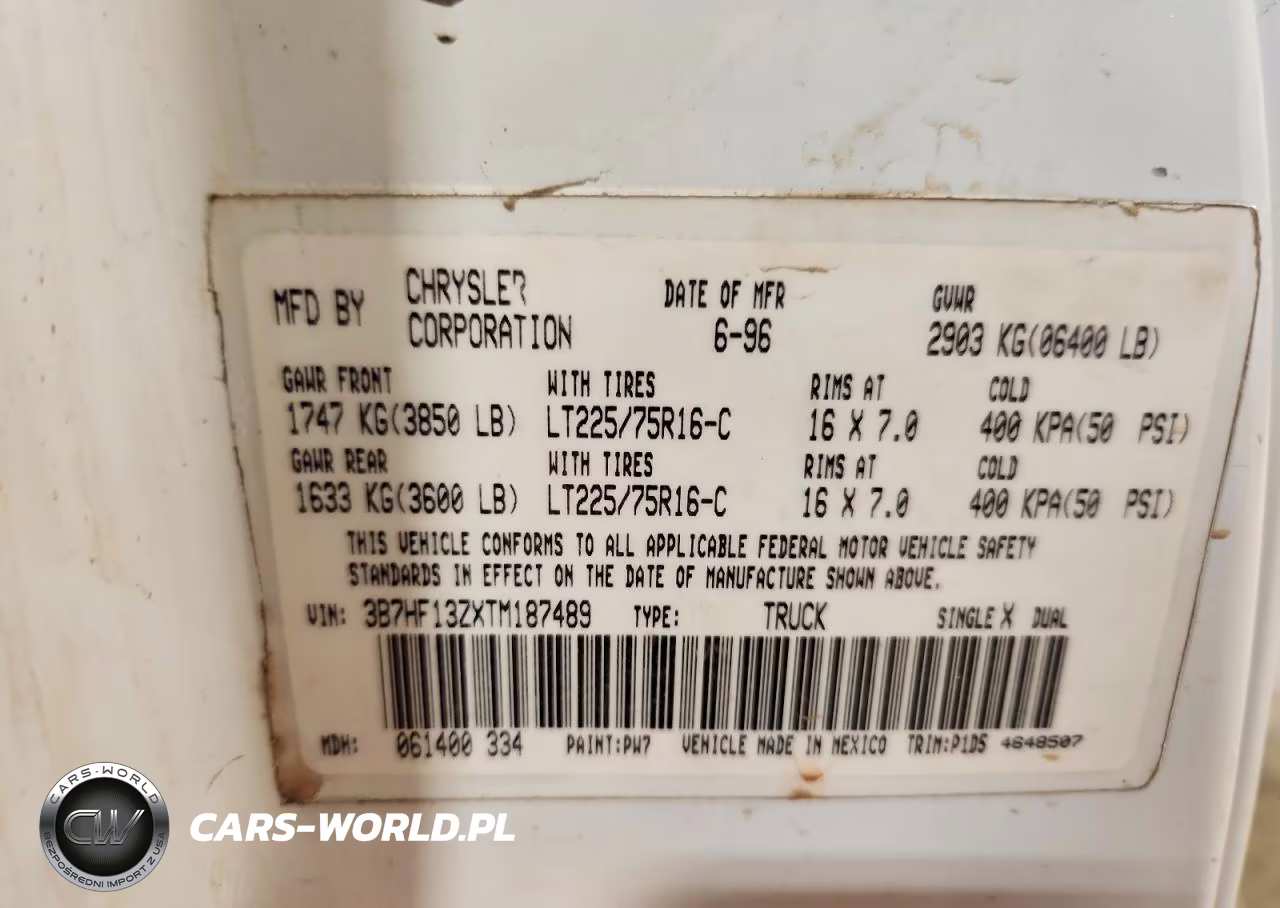 1996 Dodge Ram 1500 VIN:3B7HF13ZXTM187489 - 12