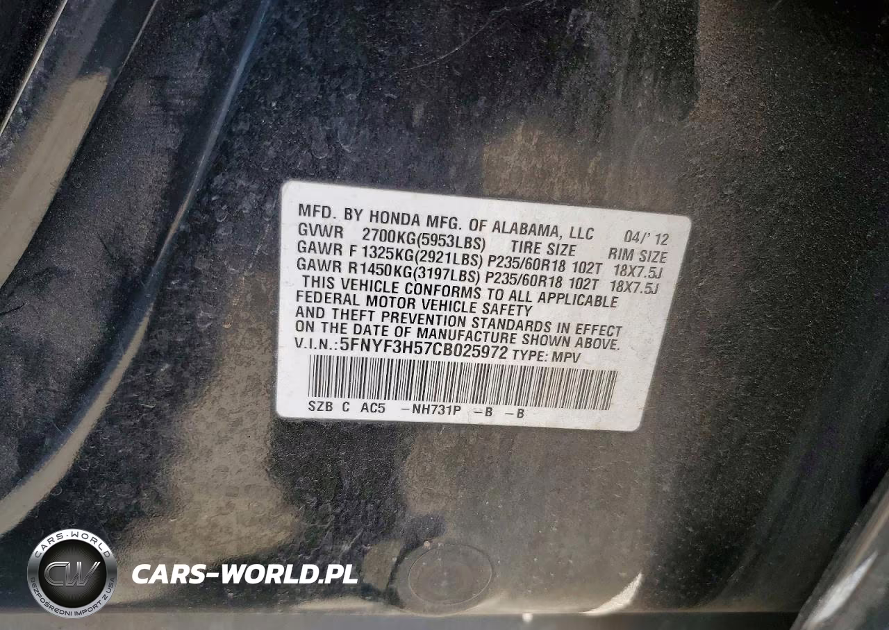 2012 Honda Pilot Exl VIN:5FNYF3H57CB025972 - 13