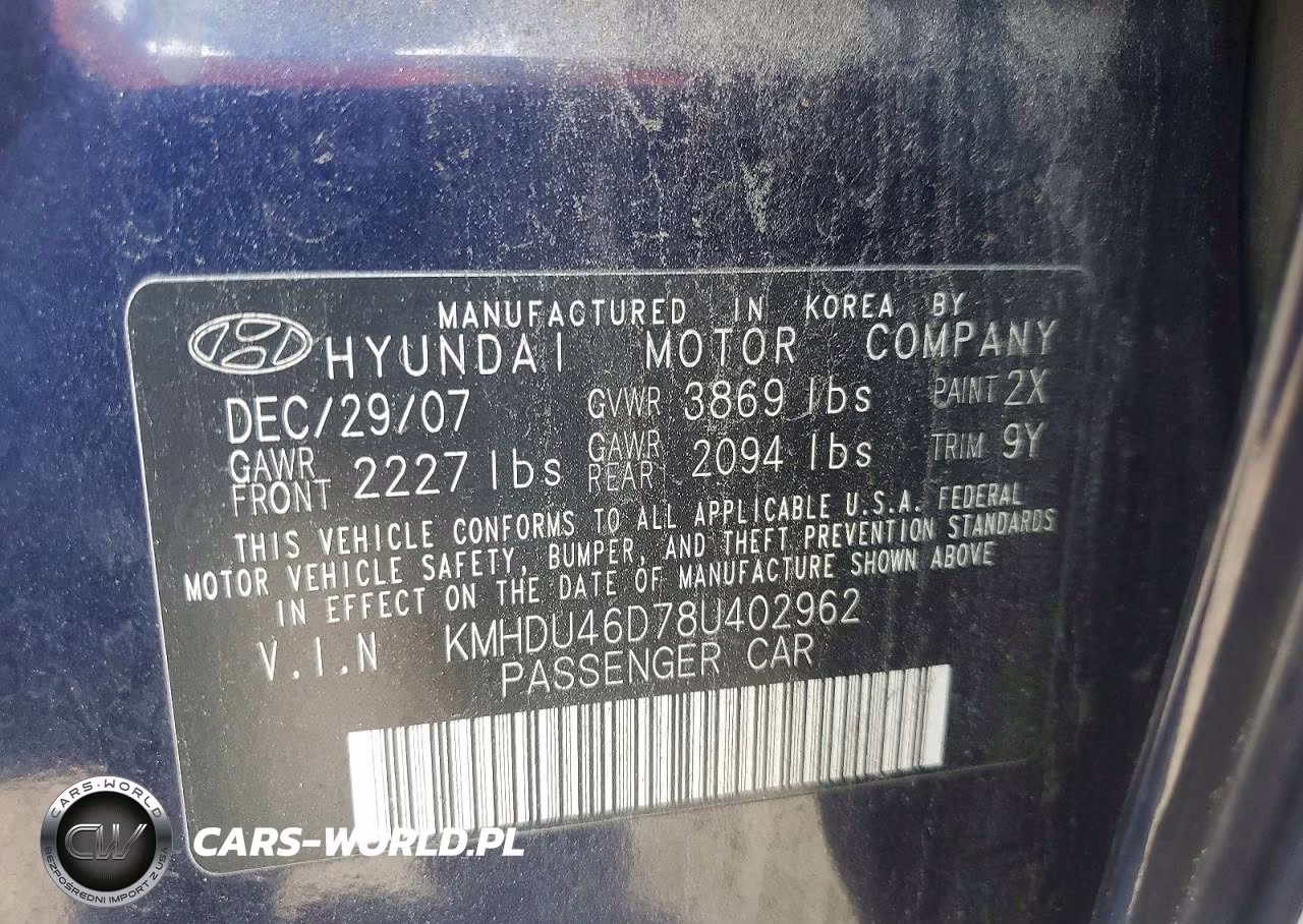 2008 Hyundai Elantra Gls VIN:KMHDU46D78U402962 - 12