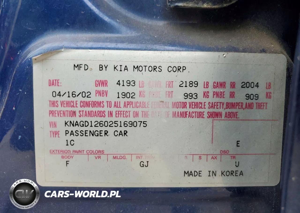 2002 Kia Optima Lx VIN:KNAGD126025169075 - 12
