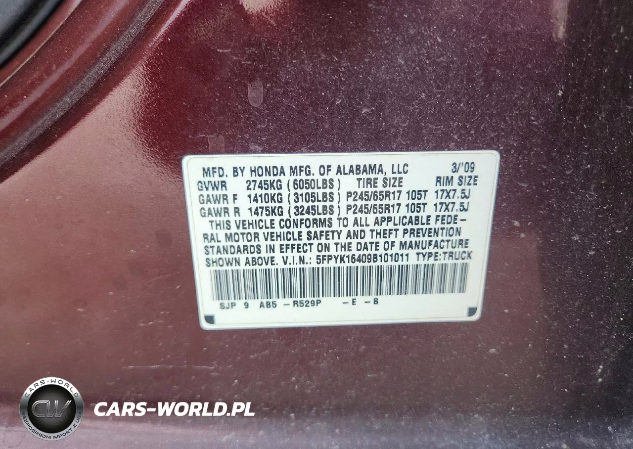 2009 Honda Ridgeline Rts VIN:5FPYK16409B101011 - 12