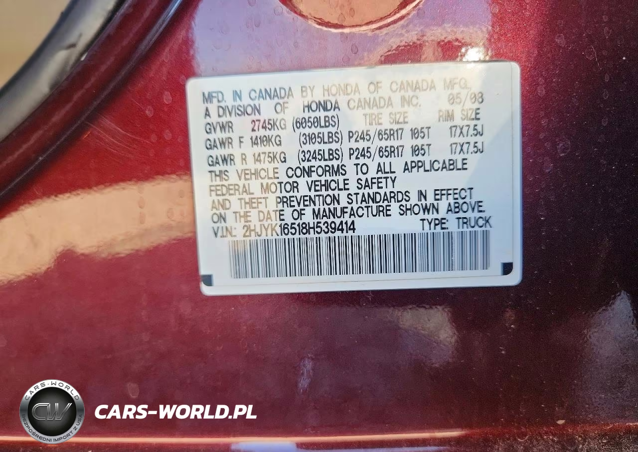 2008 Honda Ridgeline Rtl VIN:2HJYK16518H539414 - 12
