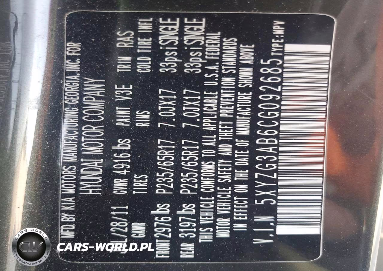 2012 Hyundai Santa Fe Gls VIN:5XYZG3AB6CG092685 - 14