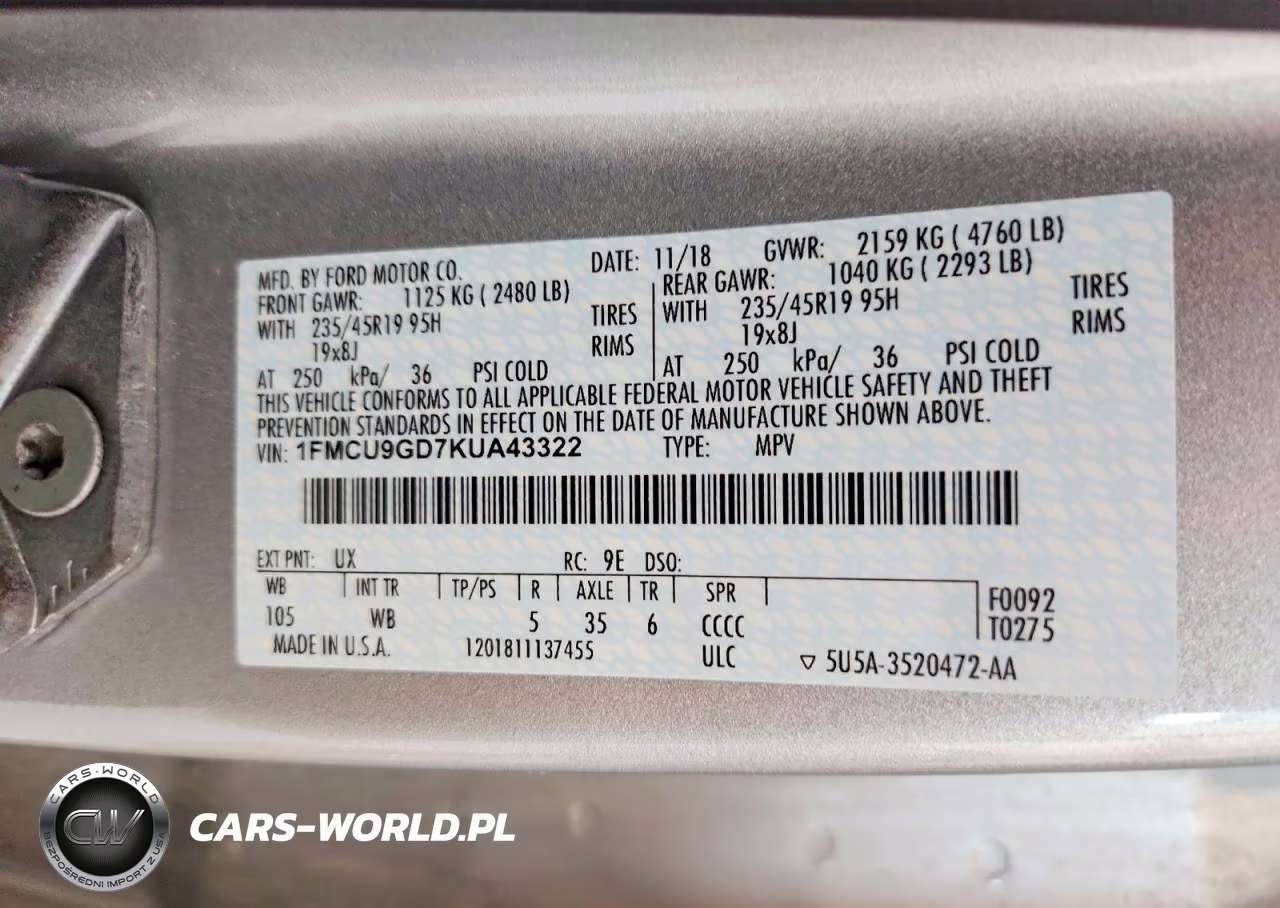 2019 Ford Escape Se VIN:1FMCU9GD7KUA43322 - 13