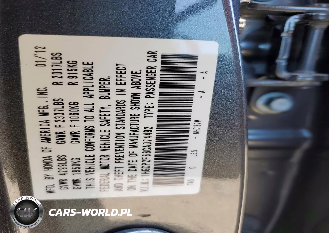 2012 Honda Accord Se VIN:1HGCP2F68CA074492 - 12