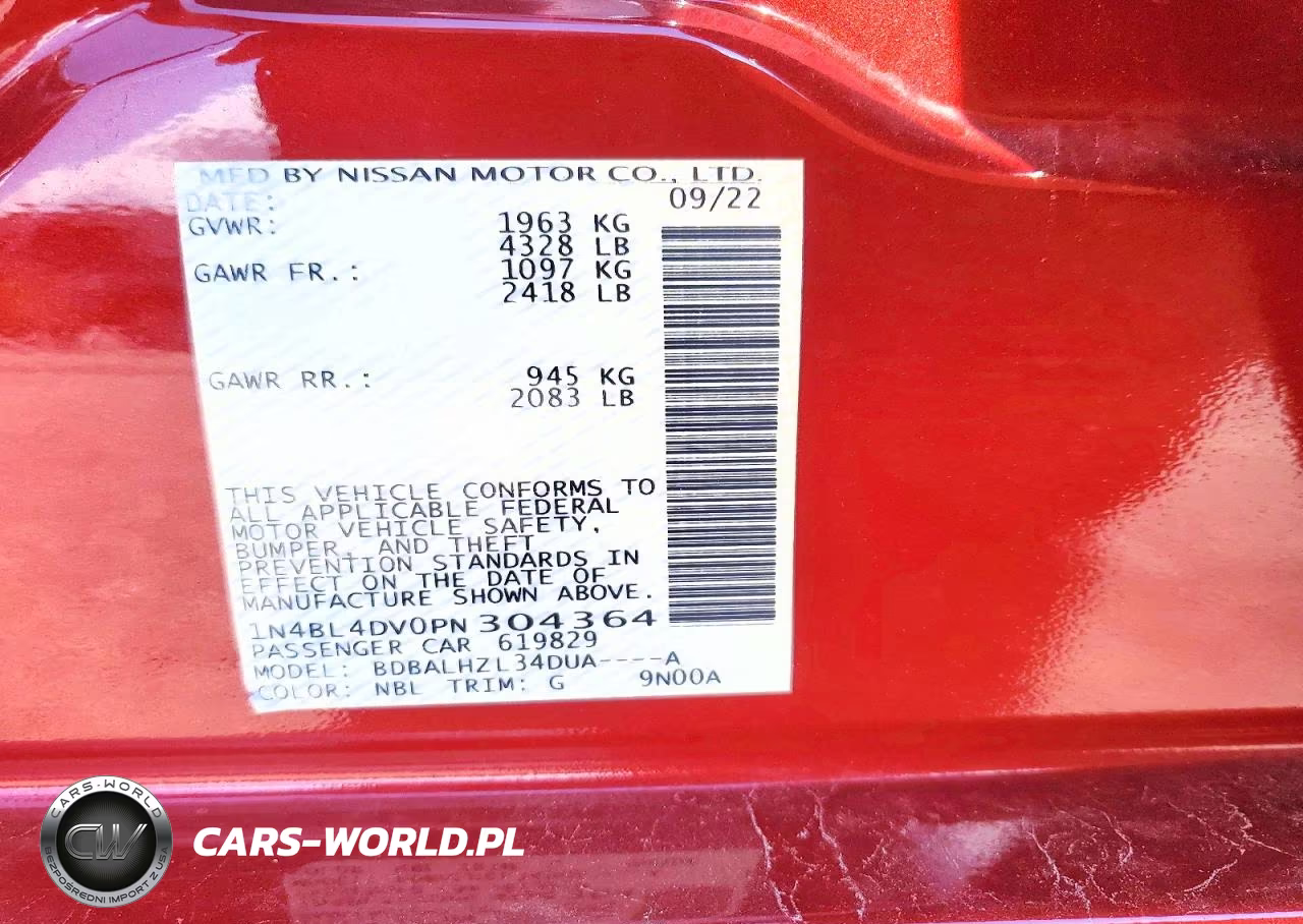 2023 Nissan Altima Sv VIN:1N4BL4DV0PN304364 - 12
