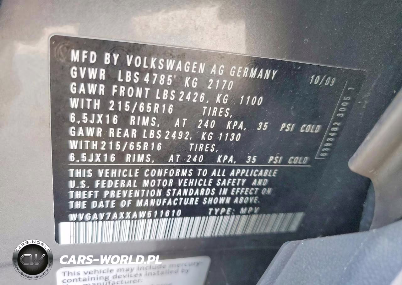 2010 Volkswagen Tiguan S VIN:WVGAV7AXXAW511610 - 12