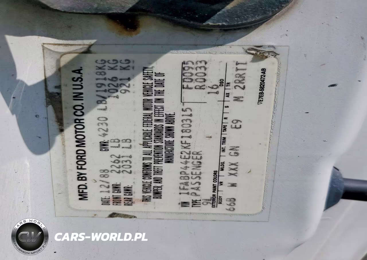 1989 Ford Mustang Lx VIN:1FABP44E2KF180315 - 12