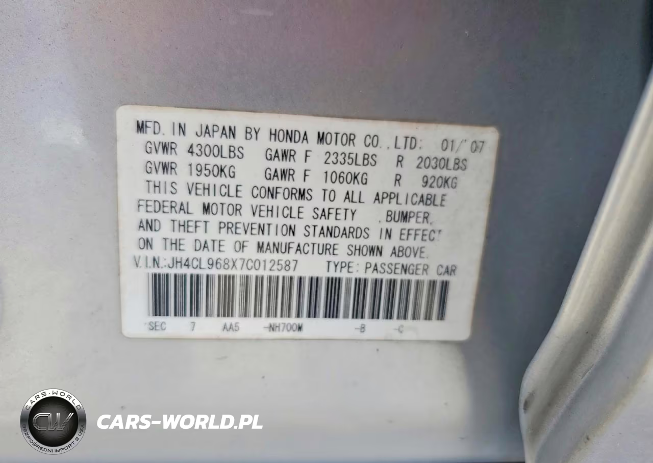 2007 Acura Tsx VIN:JH4CL968X7C012587 - 13