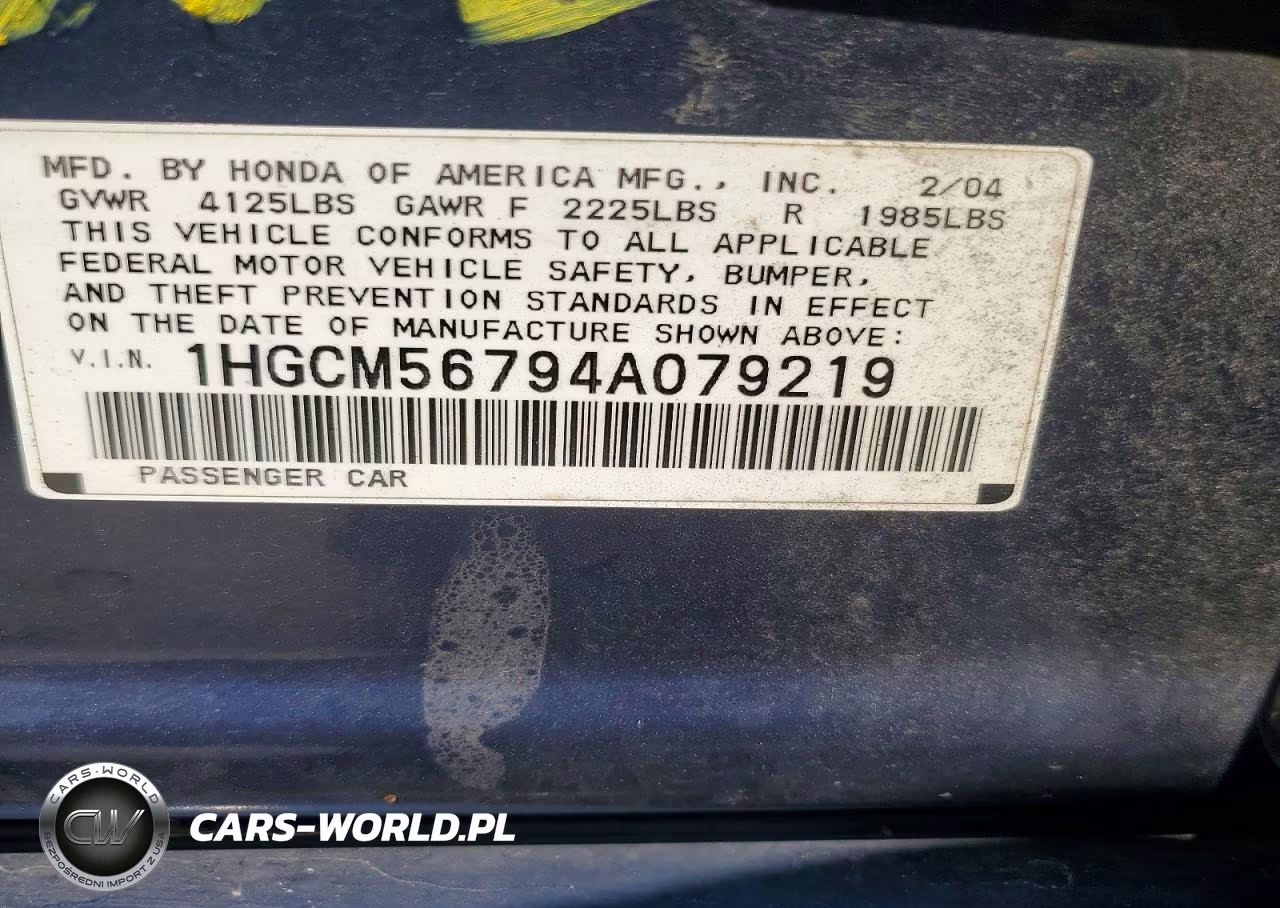 2004 Honda Accord Ex VIN:1HGCM56794A079219 - 13