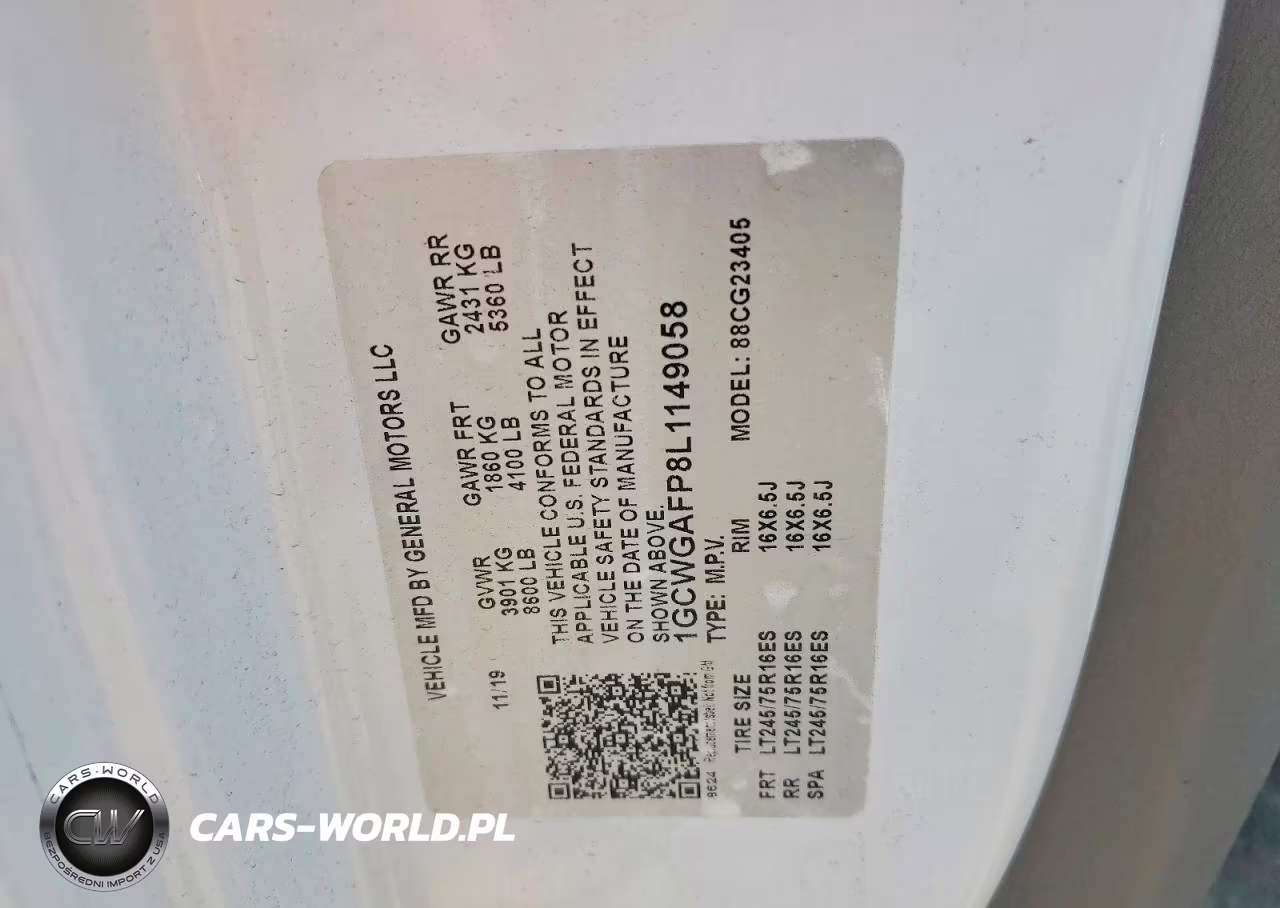 2020 Chevrolet Express 2500 Cargo Delivery Van VIN:1GCWGAFP8L1149058 - 13