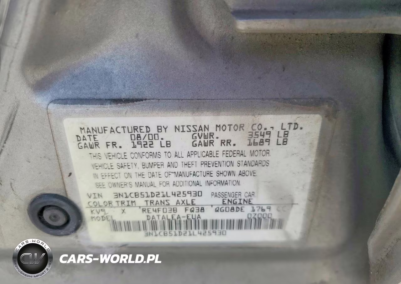2001 Nissan Sentra Xe VIN:3N1CB51D21L425930 - 12