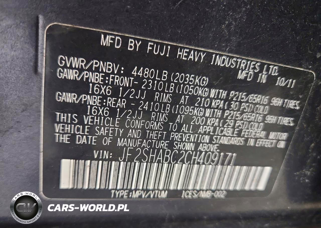 2012 Subaru Forester 2.5X VIN:JF2SHABC2CH409171 - 12