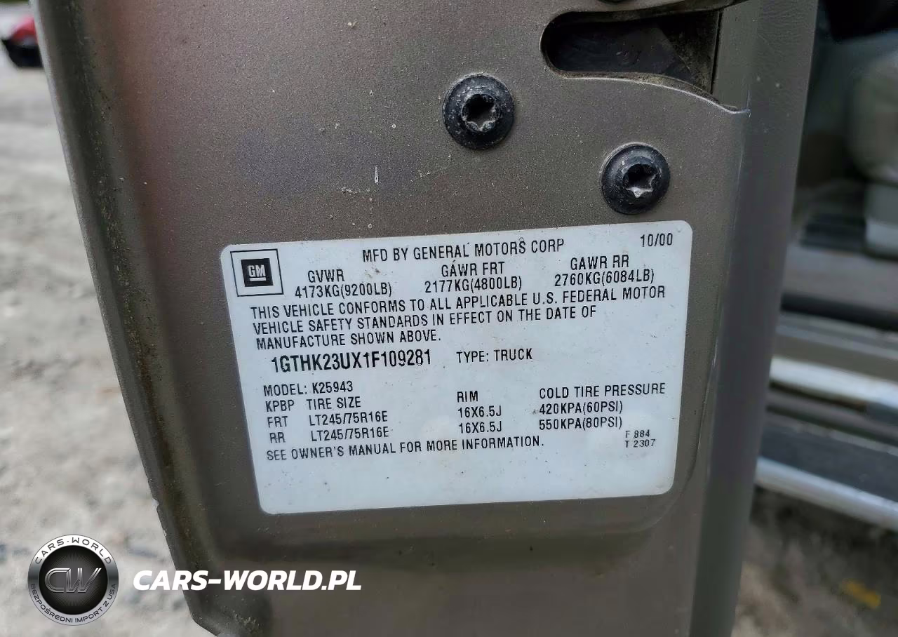 2001 GMC Sierra K2500 Heavy Duty VIN:1GTHK23UX1F109281 - 12