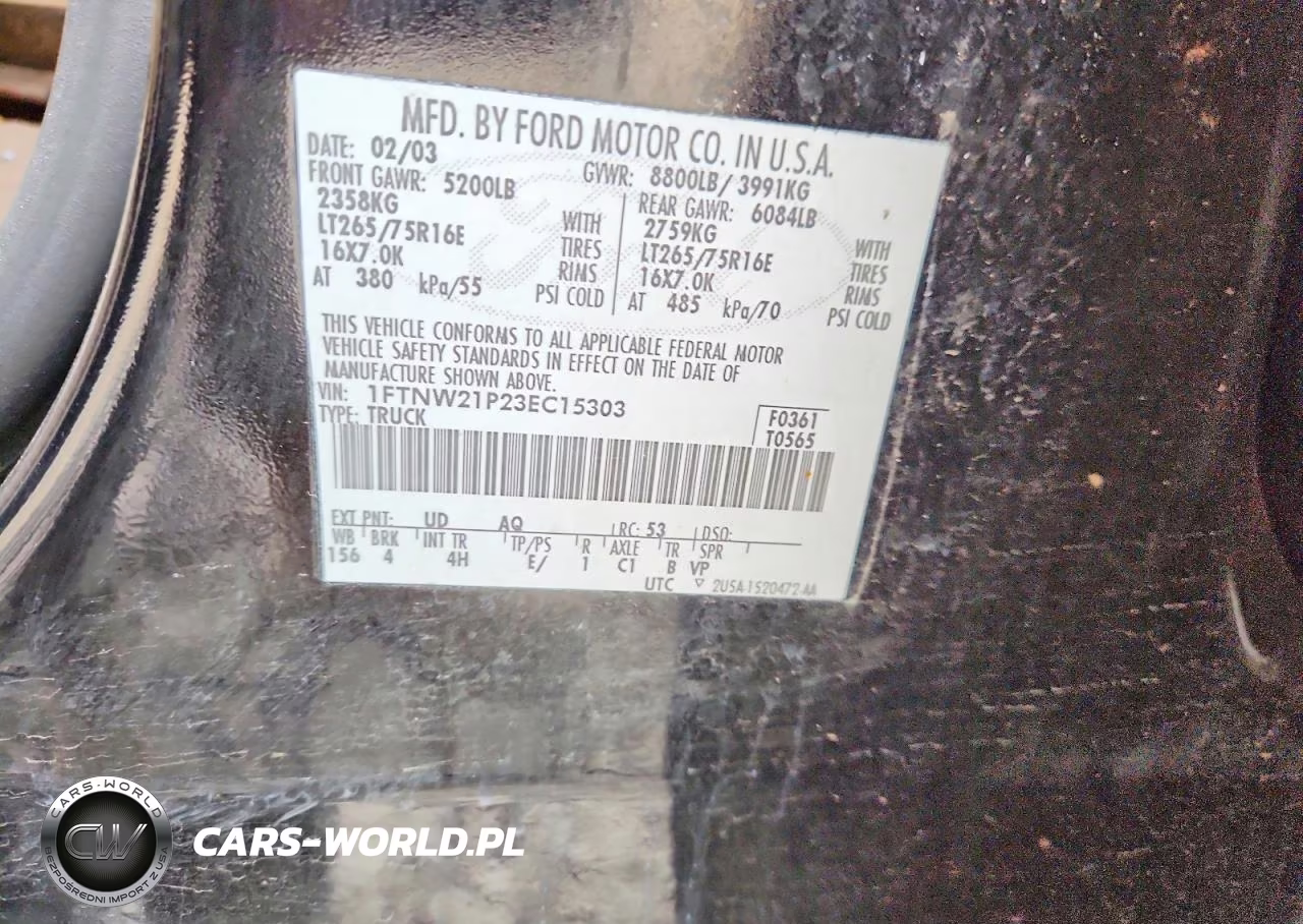 2003 Ford F250 Super Duty VIN:1FTNW21P23EC15303 - 13