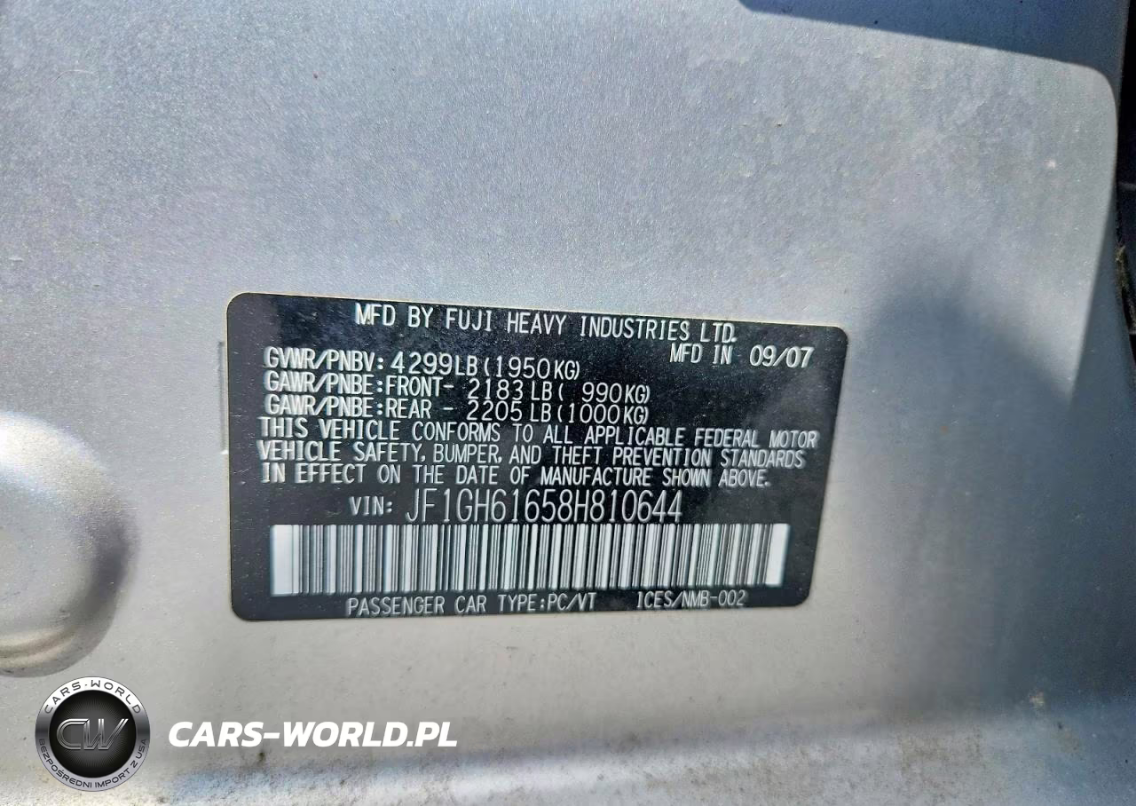 2008 Subaru Impreza 2.5I VIN:JF1GH61658H810644 - 12
