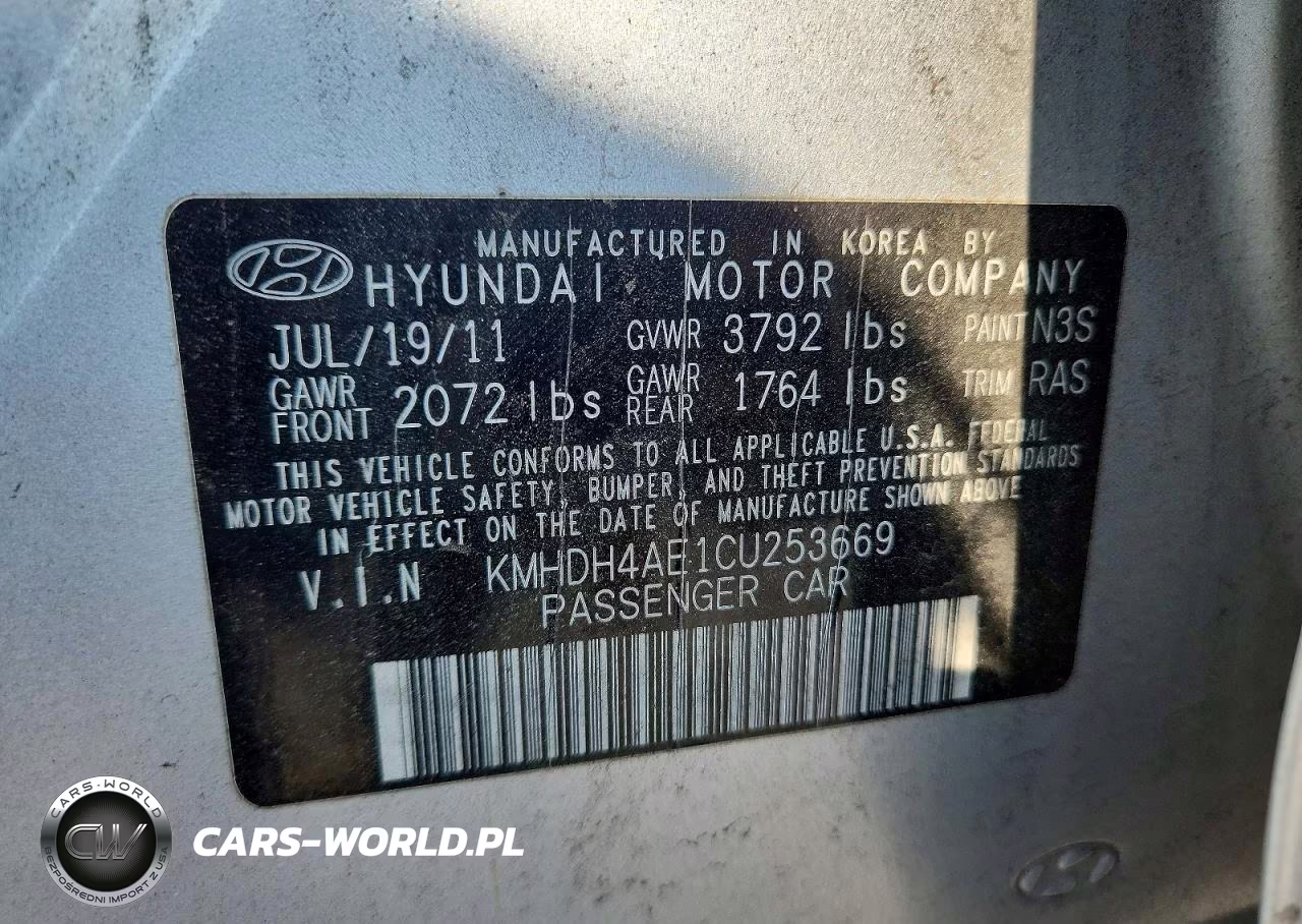 2012 Hyundai Elantra Gls VIN:KMHDH4AE1CU253669 - 12