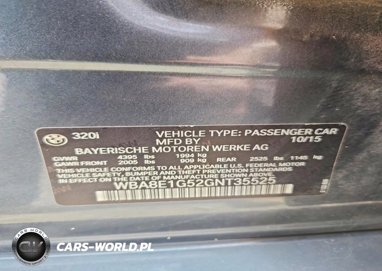 2016 BMW 320 I VIN:WBA8E1G52GNT35525 - 12