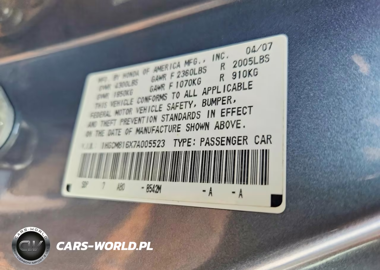 2007 Honda Accord Ex VIN:1HGCM816X7A005523 - 12