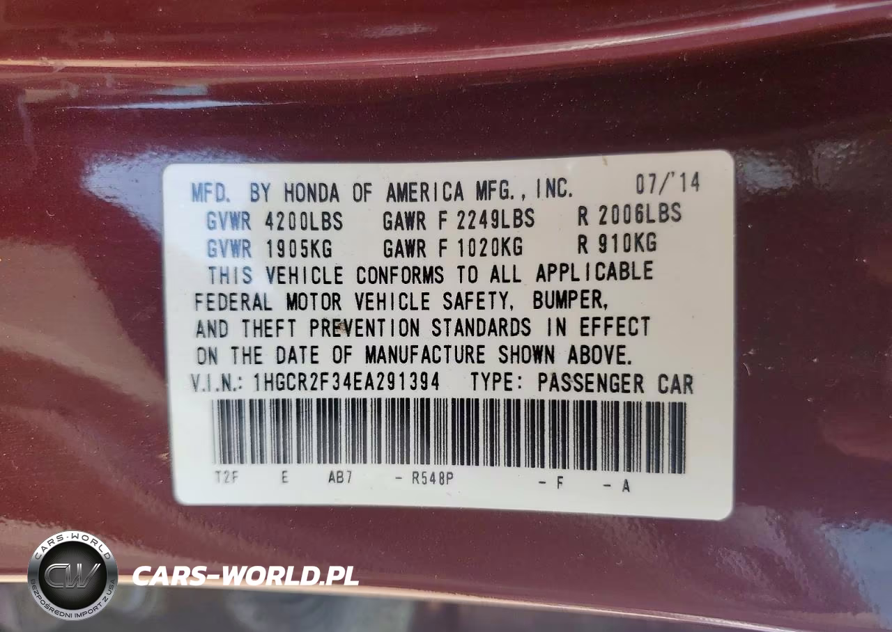 2014 Honda Accord Lx VIN:1HGCR2F34EA291394 - 12