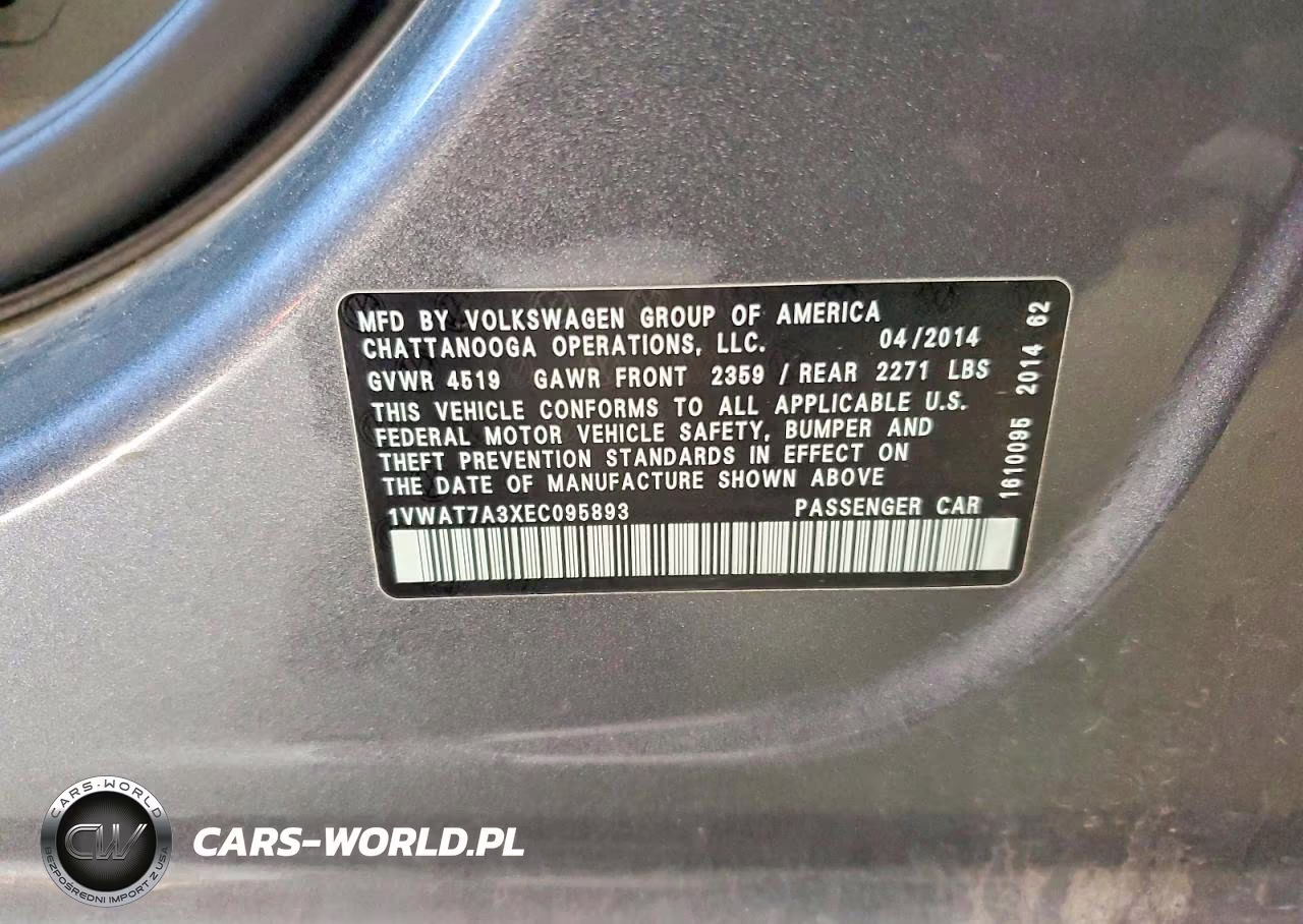 2014 Volkswagen Passat S VIN:1VWAT7A3XEC095893 - 12