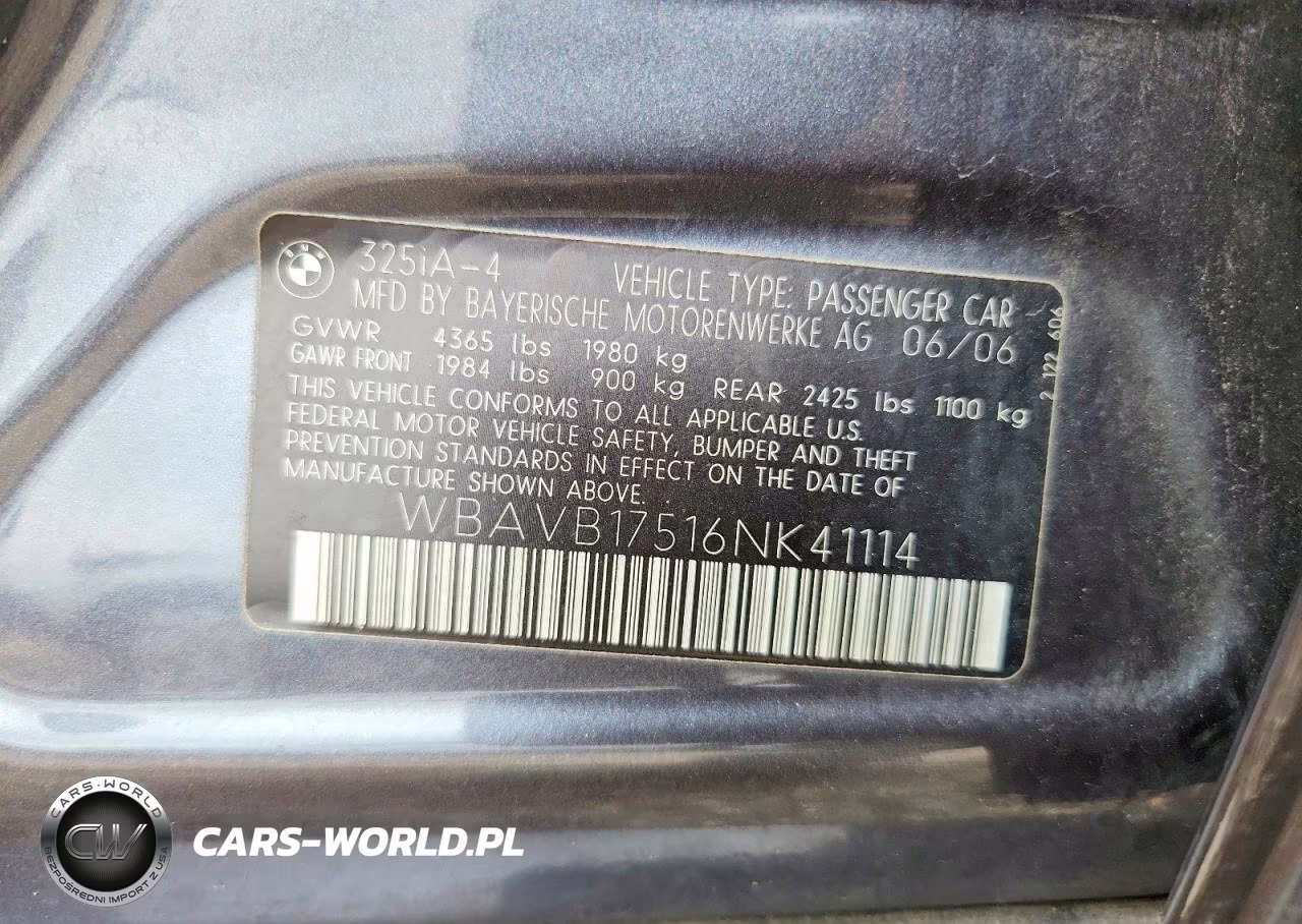 2006 BMW 325 I Automatic VIN:WBAVB17516NK41114 - 12