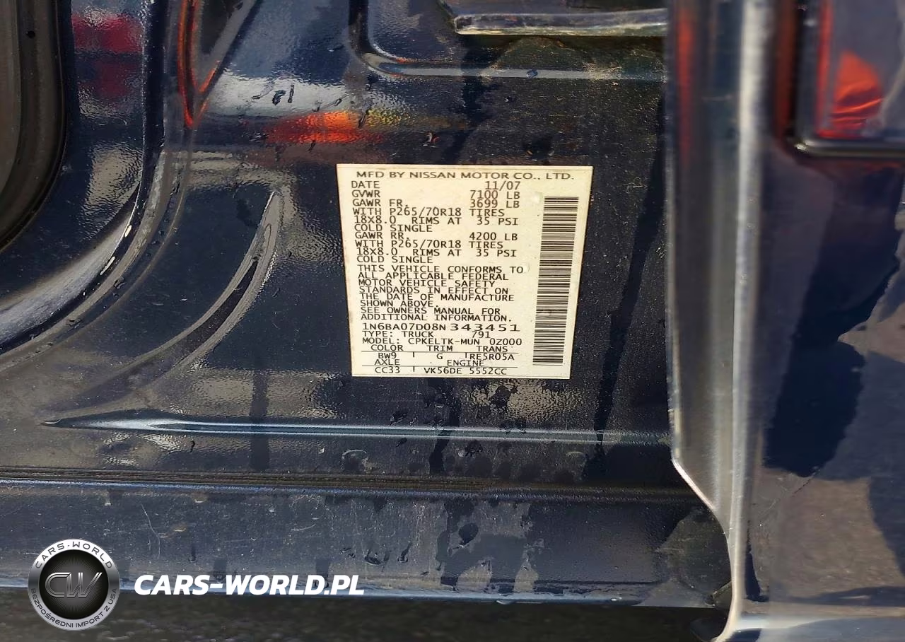2008 Nissan Titan Xe Ffv VIN:1N6BA07D08N343451 - 12