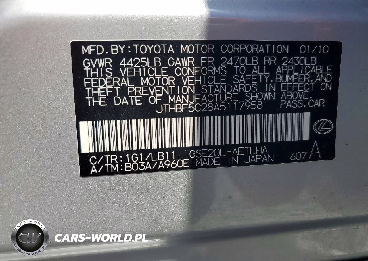 2010 Lexus Is 250 Base VIN:JTHBF5C28A5117958 - 12