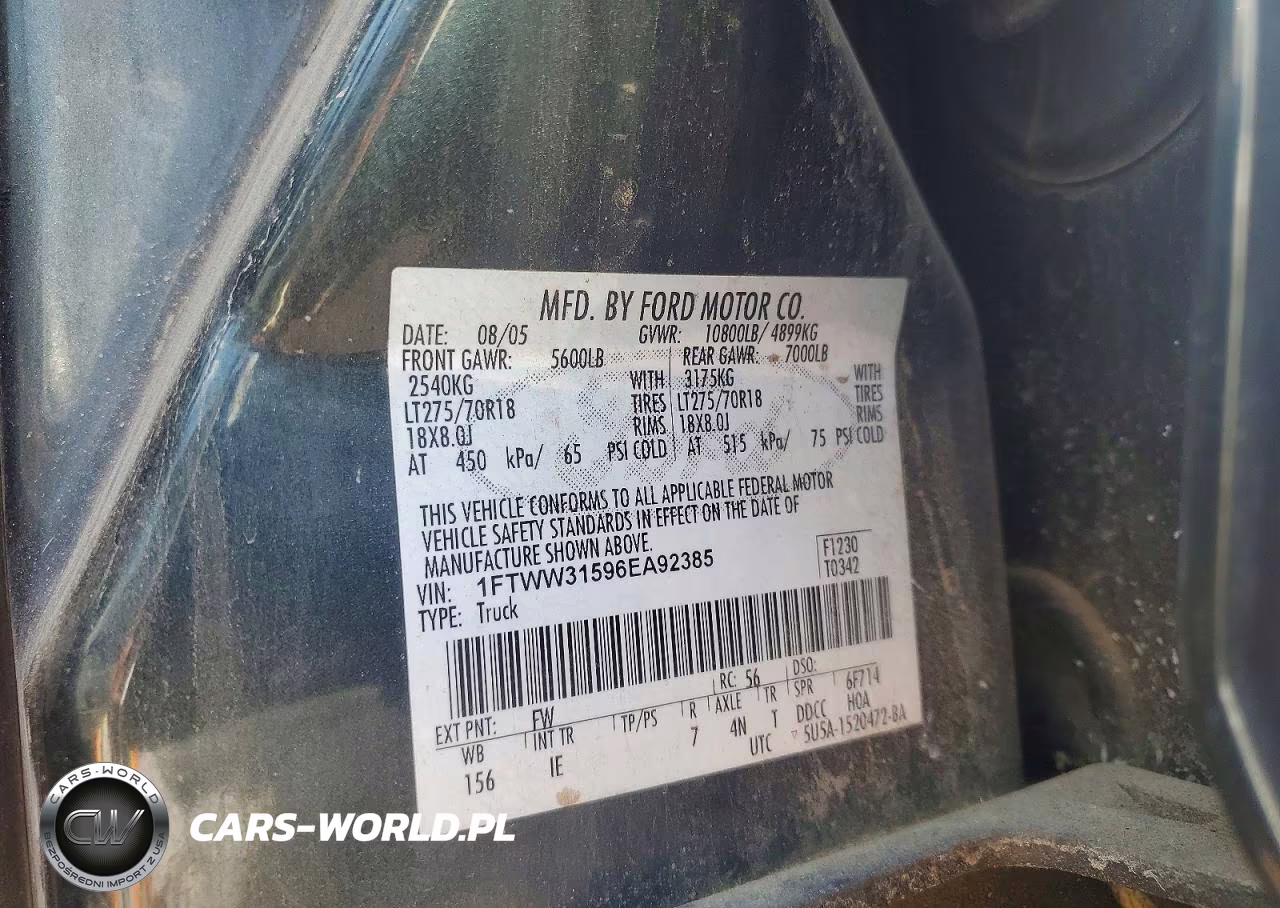2006 Ford F350 Srw Super Duty VIN:1FTWW31596EA92385 - 12