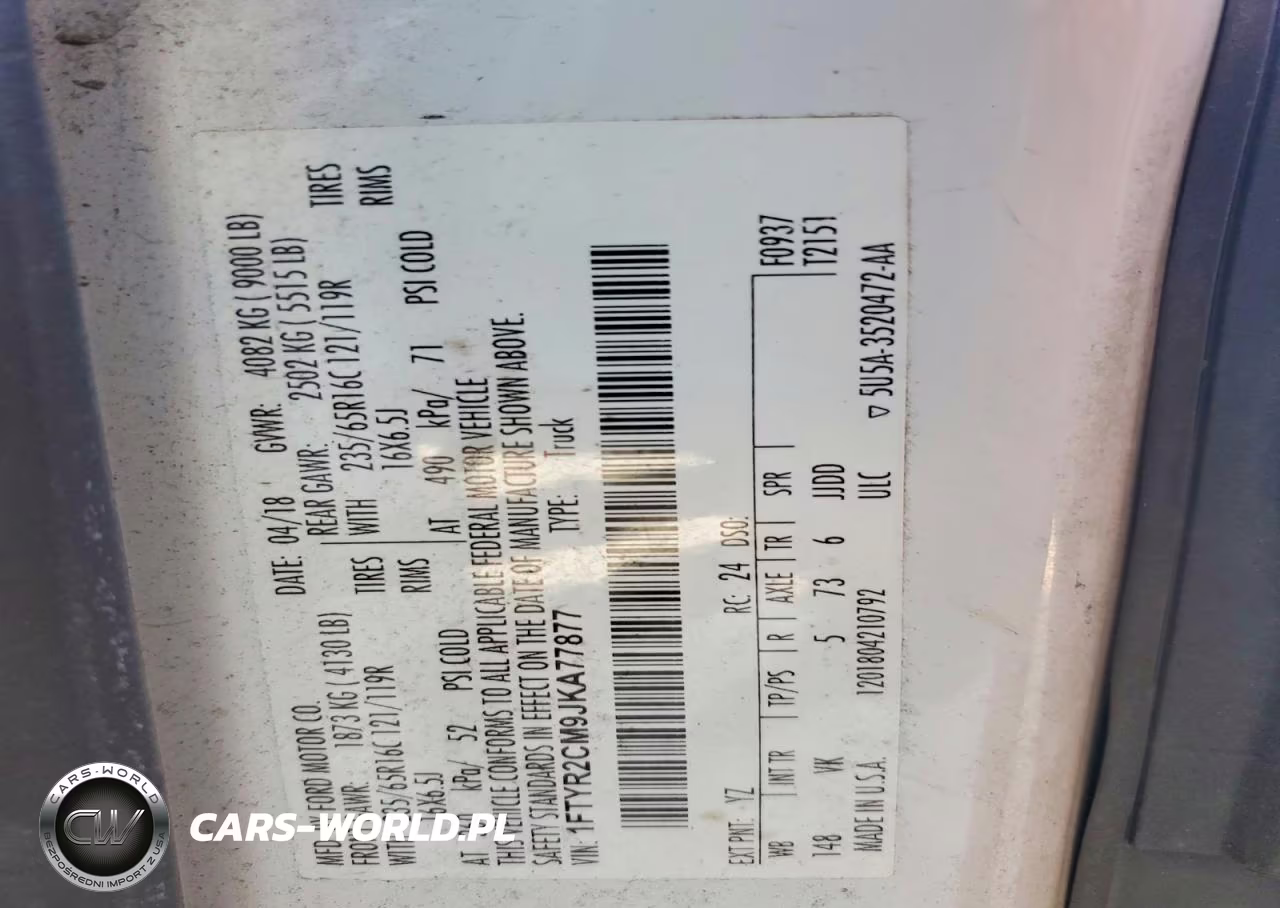 2018 Ford Transit T-250 VIN:1FTYR2CM9JKA77877 - 12