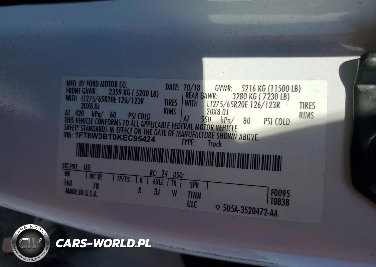 2019 Ford F350 Super Duty VIN:1FT8W3BT0KEC95424 - 12