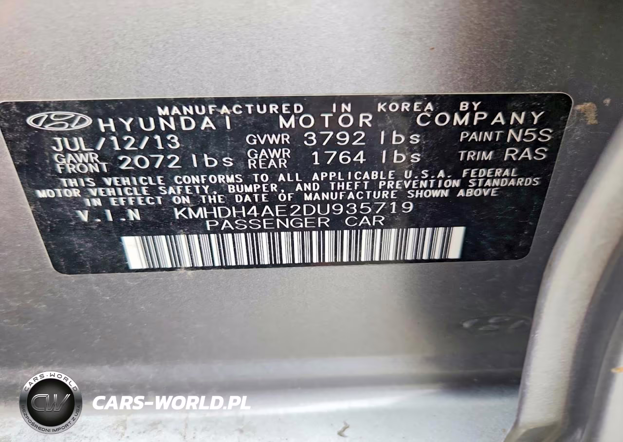 2013 Hyundai Elantra Gls VIN:KMHDH4AE2DU935719 - 12
