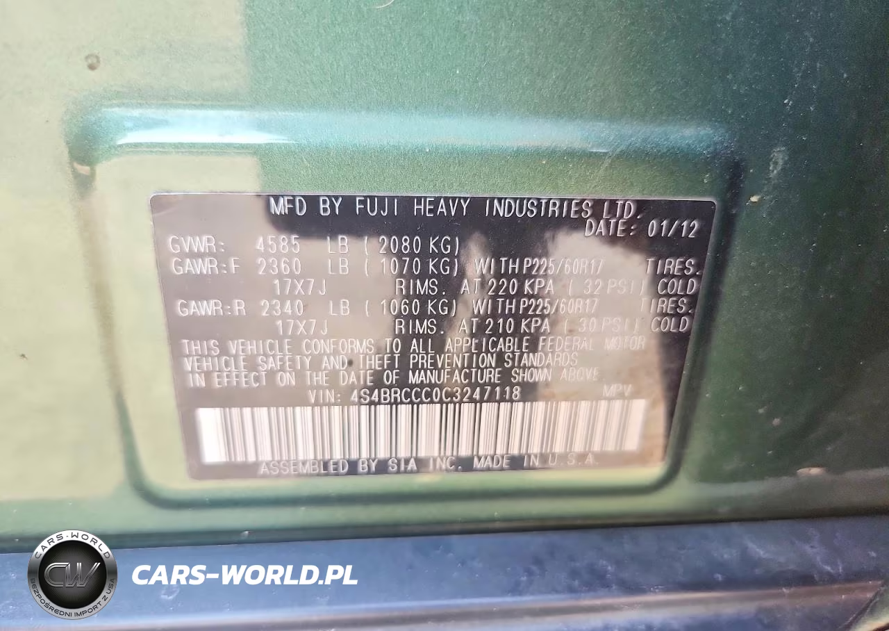 2012 Subaru Outback 2.5I Premium VIN:4S4BRCCC0C3247118 - 13
