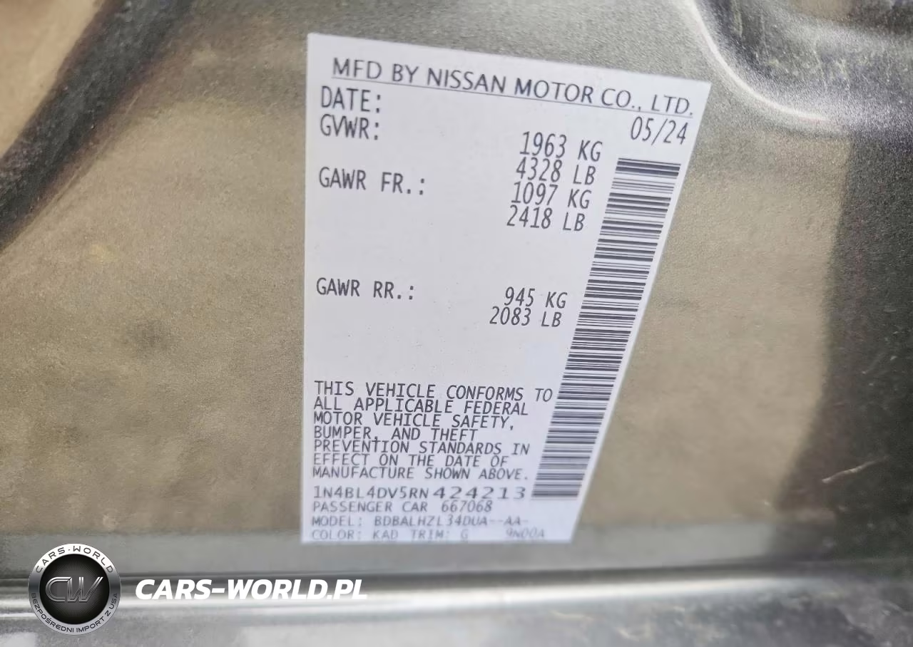 2024 Nissan Altima Sv VIN:1N4BL4DV5RN424213 - 12