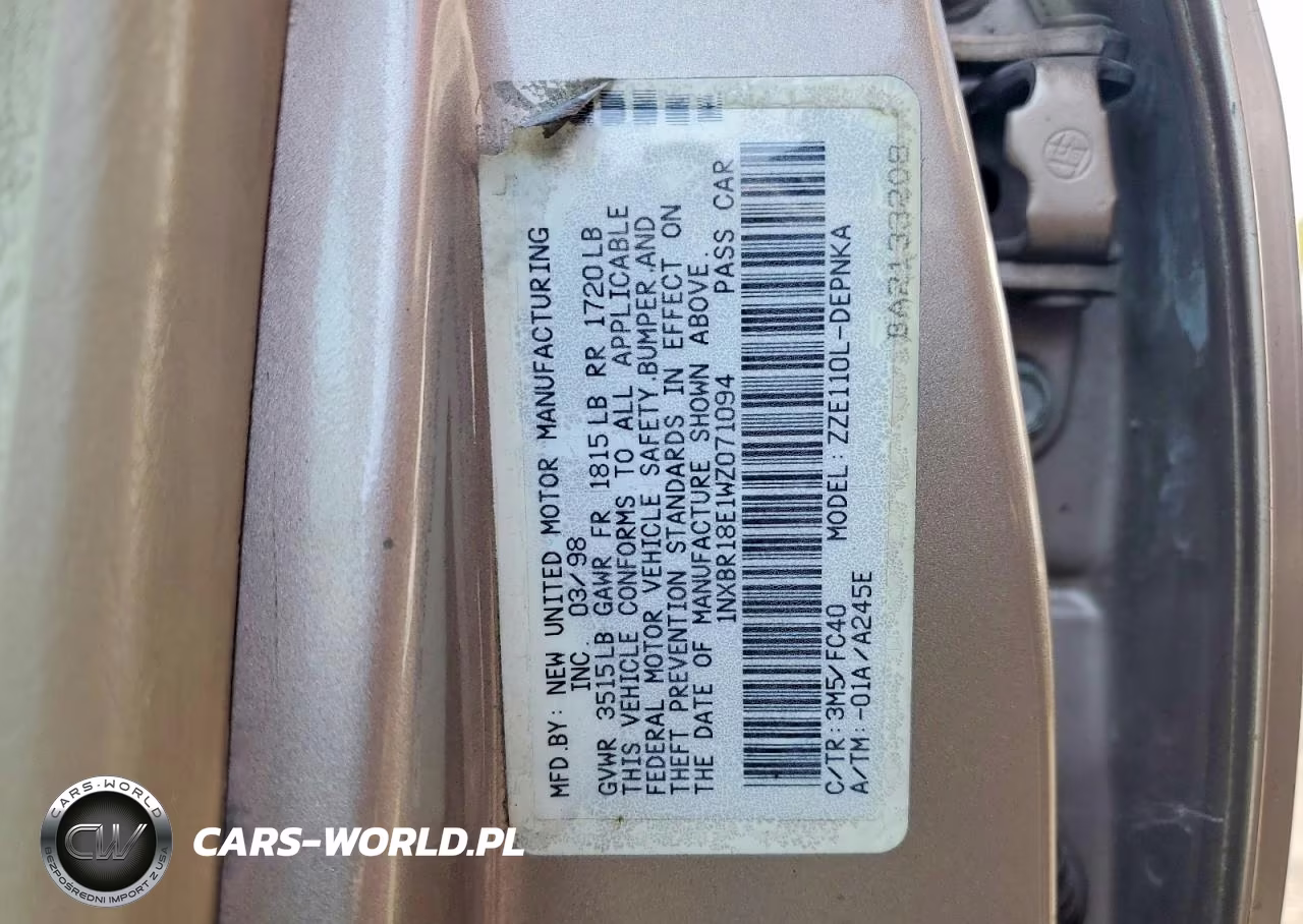 1998 Toyota Corolla Ve VIN:1NXBR18E1WZ071094 - 12